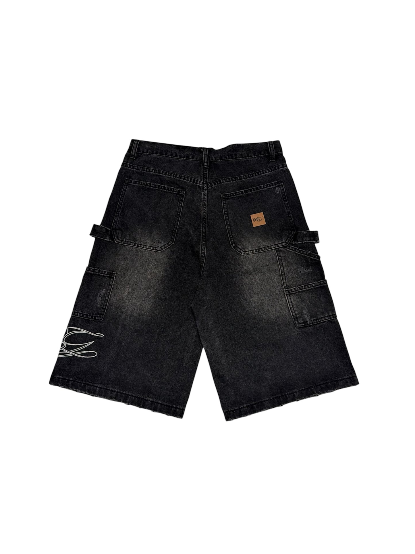 Monogram Distressed Baggy Carpenter Jorts in Black