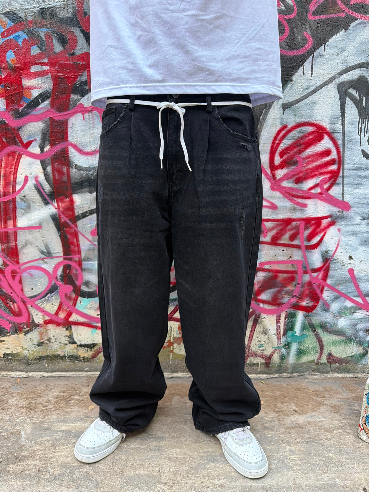 GRAFFITI POCKET BAGGY DENIM IN FADED BLACK