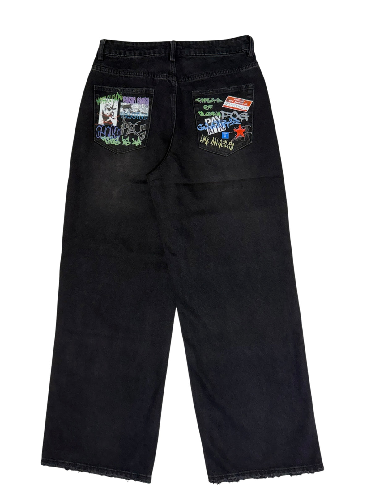 GRAFFITI POCKET BAGGY DENIM IN FADED BLACK
