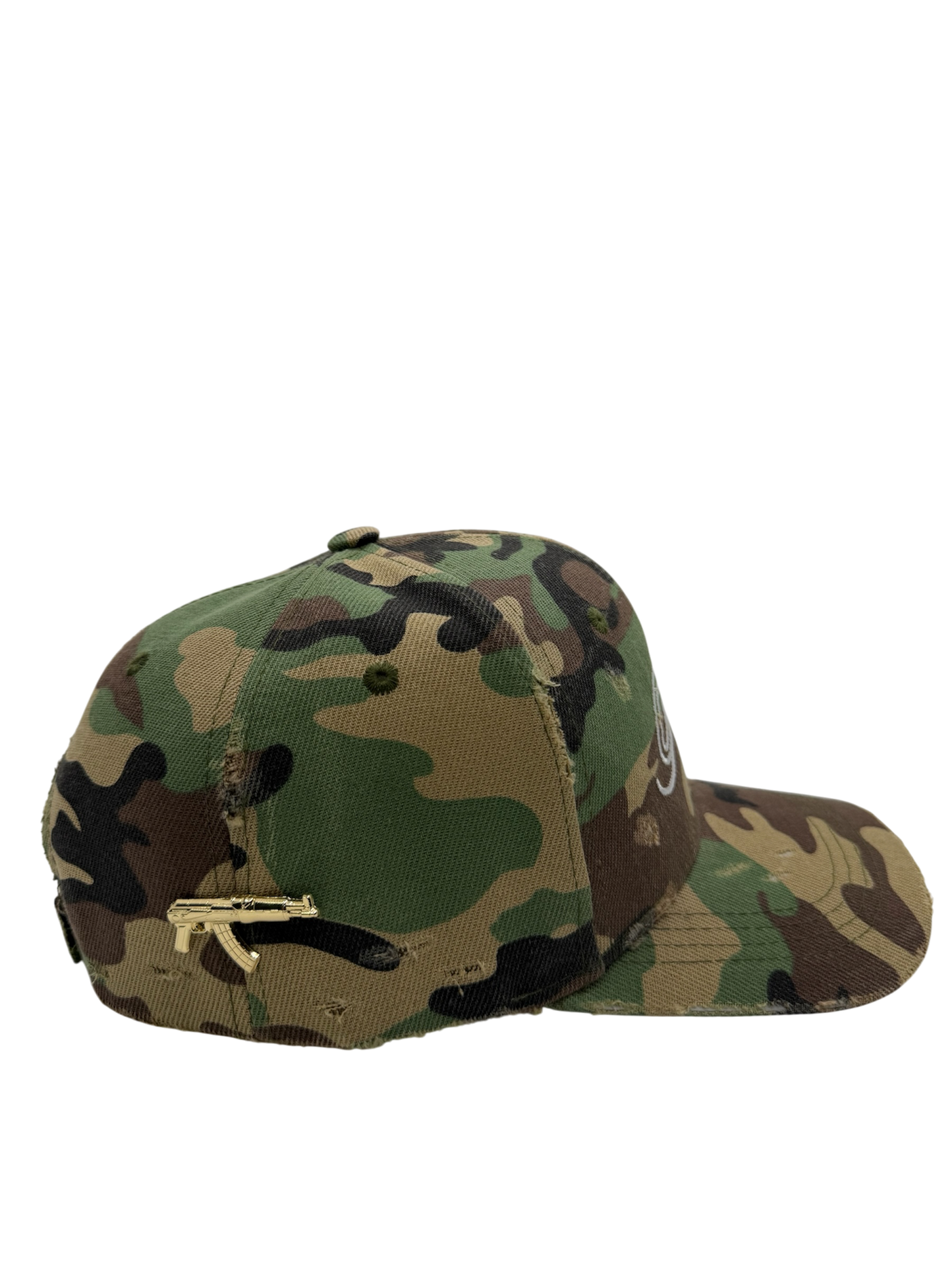 WAR hat in Classic Woodland Camo w/ White